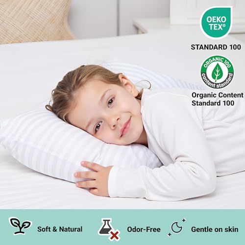 ZPECC Toddler Pillow with Pillowcase - 16x22 Organic Cotton Hypoallergenic Kids Pillow, Baby Essentials for Travel Crib Daycare Stroller (Intended for Age 2 and up) White Stripe