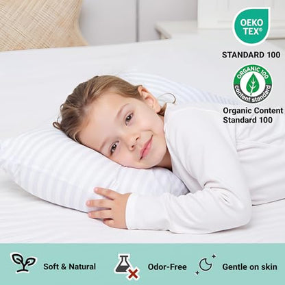 ZPECC Toddler Pillow with Pillowcase - 16x22 Organic Cotton Hypoallergenic Kids Pillow, Baby Essentials for Travel Crib Daycare Stroller (Intended for Age 2 and up) White Stripe