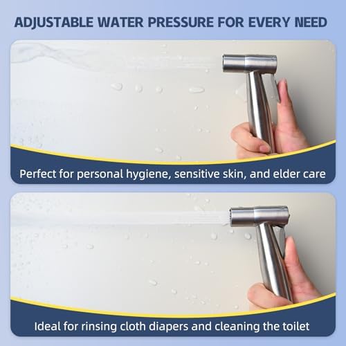 Handheld Toilet Bidet Sprayer for Toilet-Adjustable Water Pressure Control with Bidet Hose for Feminine Wash, Stainless Steel Brushed Nickel Cloth Diaper for Baby Wash (Stainless Steel, 1)