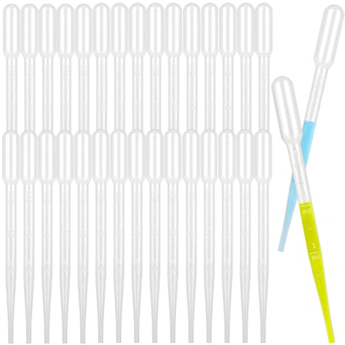 moveland 𝟭𝟬𝟬𝟬𝗣𝗰𝘀 𝟯𝗺𝗹 Dropper Pipettes- Plastic Transfer Pipette for Lab Science, Essential Oil, DIY Art, Medicine - Excellent Suction Without Leakage