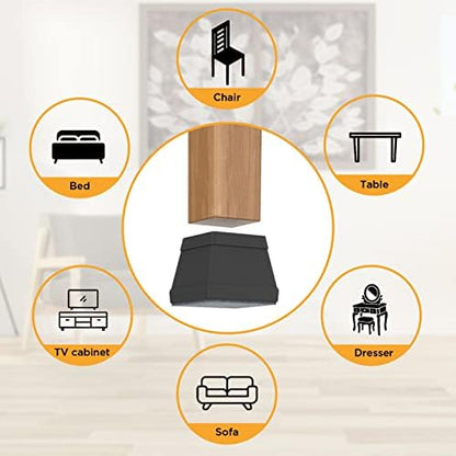 16 PCS Square Chair Leg Floor Protector, Silicone Chair Leg Cover, Furniture Leg Protectors with Felt, Mobile Table Leg pad, Protect The Floor from Scratches.1 1/2 in Black.