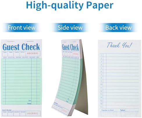 24 Pack Guest Checks Books for Servers Server Note Pads, Waitress Notepad for Restaurants, Waiter Checkbook, Paper Checks 50 Sheets/Pack, 1200 Total Tickets Green