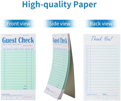 48 Pack Green Guest Checks Books for Servers Server Note Pads, Waiter Checkbook, Waitress Notepad for Restaurants, Paper Checks 50 Sheets/Pack, 2400 Total Tickets