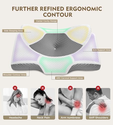 Osteo Cervical Pillow for Neck Pain Relief, Hollow Design Odorless Memory Foam Pillows with Cooling Case, Adjustable Orthopedic Bed Pillow for Sleeping, Support for Side Back Sleepers