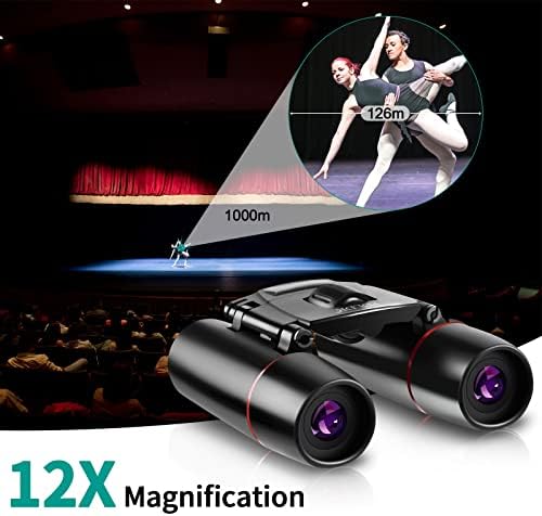 POLDR 12X25 Small Binoculars with Clear Vision, Pocket Binoculars Compact for Adults Theater Concert Opera Travel Bird Watching