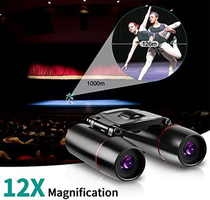 POLDR 12X25 Small Binoculars with Clear Vision, Pocket Binoculars Compact for Adults Theater Concert Opera Travel Bird Watching