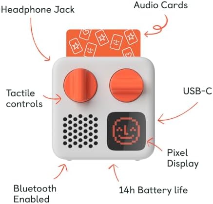 Yoto Mini (2024 Edition) + Make Your Own Card – Kids Screen-Free Bluetooth Audio Player, All-in-1 Travel Device Plays Stories Music Podcast Radio Ok-to-Wake Clock, Use as Speaker or with Headphones