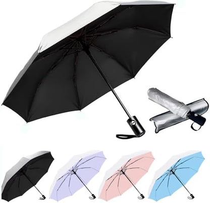 SIEPASA UV Protection Travel Compact Umbrella-Automatic Umbrellas for Rain-Compact Folding Umbrella, Travel Umbrella, Small Portable Windproof Umbrellas for Men Women Teenage.(Silver/Black)
