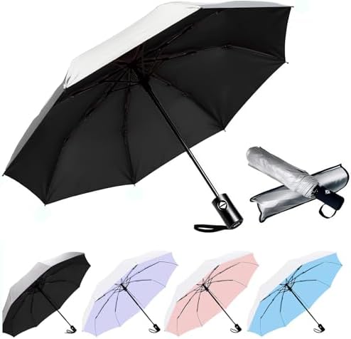 SIEPASA UV Protection Travel Compact Umbrella-Automatic Umbrellas for Rain-Compact Folding Umbrella, Travel Umbrella, Small Portable Windproof Umbrellas for Men Women Teenage.(Silver/Black)