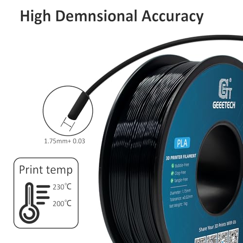 Geeetech Silk PLA Filament 1.75mm for 3D Printer, Metal-Like Shiny 3D Filament 1kg (2.2lbs) 1 Spool, Dimensional Accuracy +/- 0.02 mm, Metallic Black