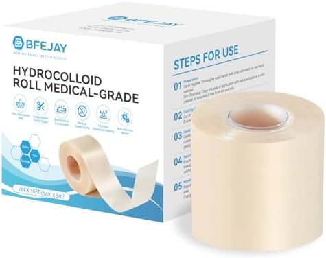 Hydrocolloid Bandages for Wound Care, Extra Large Medical-Grade Hydrocolloid Roll with Self-Adhesive, Ultra Absorbent, Flexible & Waterproof, DIY Size & Shape First Aid Kit Essential (2in*16ft)