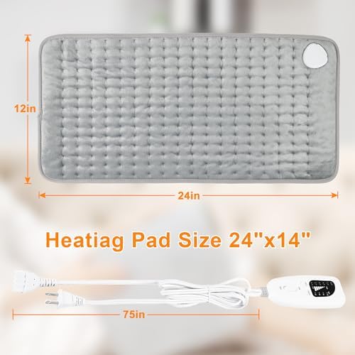 Heating Pad-Electric Heating Pad for Back,Neck,Abdomen,Moist Heated Pad for Shoulder,Knee,Hot Pad for Arms and Legs,Dry&Moist Heat & Auto Shut Off(Silver, 12''×24')