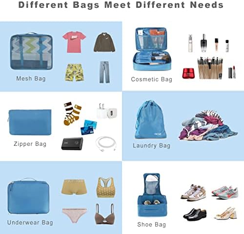 BAGAIL 8 Set Packing Cubes Luggage Packing Organizers for Travel Accessories-Light Blue