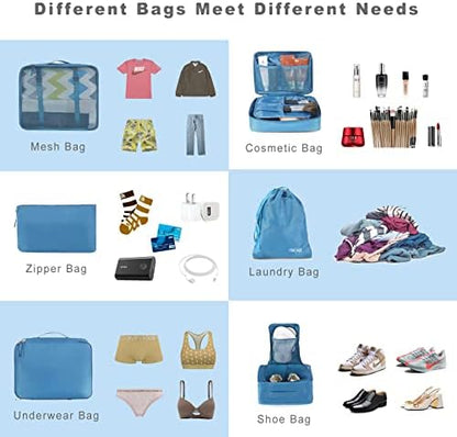 BAGAIL 8 Set Packing Cubes Luggage Packing Organizers for Travel Accessories-Light Blue