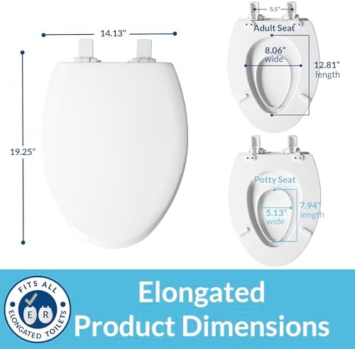 Mayfair NextStep2 Toilet Seat with Toddler Potty Training Seat Built-In, Slow Close, Easy Clean, Magnetic Removable Kids Seat, Made in USA, ELONGATED, White