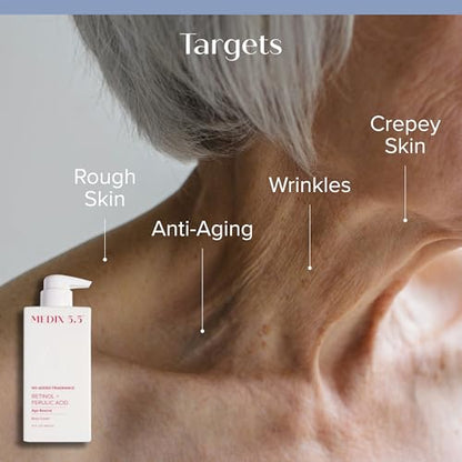 MEDIX Fragrance Free Retinol Body Lotion Crepey Skin Care Treatment | Firming Body & Face Moisturizer | Anti Aging Retinol Cream For Face Targets Loose Crepe Skin, Wrinkles, & Fine Lines, 15 Fl Oz