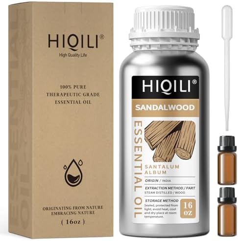 HIQILI Sandalwood Essential Oils, Long-Lasting Scent for Perfume, Diffuser, Soap Making & Candle- 16 Fl Oz
