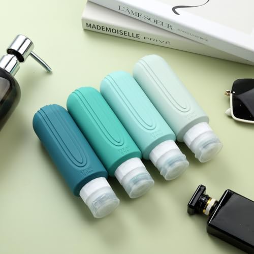 Travel Bottles for Toiletries, Large 6oz Oversize Containers, BPA Free Leak Proof Tubs Refillable Liquid Traveler Accessories with Toiletry Bag for Cometic Shampoo and Lotion Soap (4 Pack)