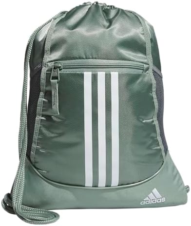 adidas Alliance Sackpack, Drawstring Backpack, Lightweight Small Gym Bag for Women and Men, Silver Green/White/Onix Grey, One Size