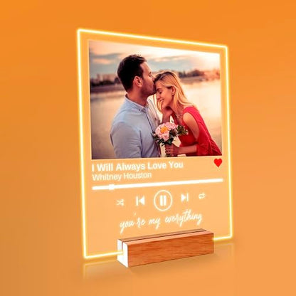 NEXT DAY SHIPPING Song Plaque with Wooden, Acrylic, Led Light Stand - Personalized Music Plaque Photo Gift Personalized Couple Gift ideas Anniversary Celebration Gift