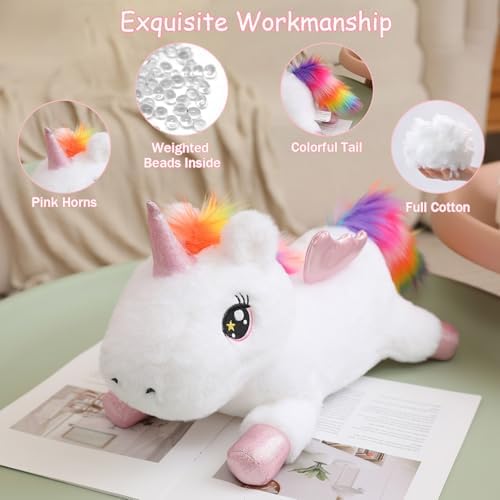 SQEQE Weighted Unicorn Plush, Weighted Unicorn Stuffed Animal, Cute Plushies Soft Pillow Toy Gift for Kids Adults 23.6 Inch, 3.1 Lbs