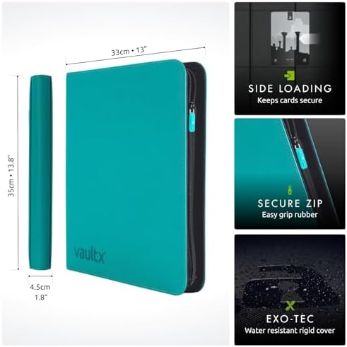 Vault X 12 XL Pocket Trading Card Zip Binder - 624 cards, Premium Exo-Tec Album Material, 26 Side-Loading Pages, Folder for Collectible Card Games, Sports, TCG (Teal)