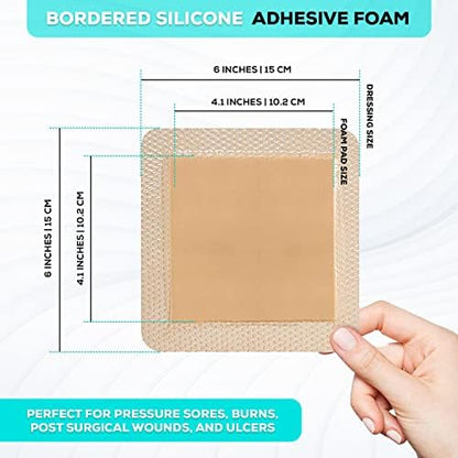 MedVanceTM Silicone - Bordered Silicone Adhesive Foam Dressing (6"x6" (4.1"x4.1" pad) 10 Pack