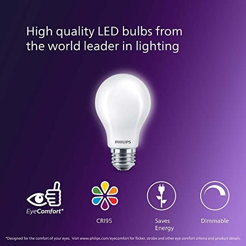 Philips LED 60W A19 8-Pack Ultra Definition (2700K) 800 Lumen (8W = 60W) Dimmable Frosted Flicker-Free Light Bulbs