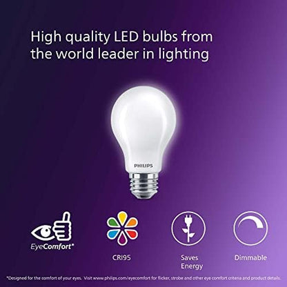Philips LED 60W A19 8-Pack Ultra Definition (2700K) 800 Lumen (8W = 60W) Dimmable Frosted Flicker-Free Light Bulbs