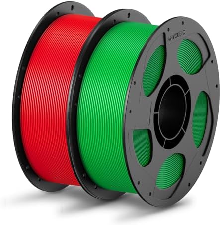 ANYCUBIC PLA Filament 1.75mm Bundle, 3D Printing PLA Filament 1.75mm Dimensional Accuracy +/- 0.02mm, 1KG Reusable Spool (2.2 lbs), 2KG Green + Red