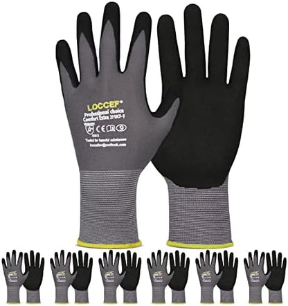 Work Gloves MicroFoam Nitrile Coated-6 Pairs,Seamless Knit Nylon Gloves,Gray Work gloves