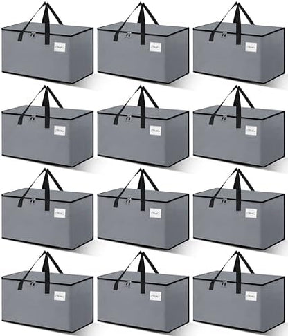Heavy Duty Moving Bags - Extra Large Packing Bags and Storage Totes, Collapsible and Foldable Option for Moving and Storage, Grey, 93 L - 12 Pack