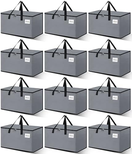 Heavy Duty Moving Bags - Extra Large Packing Bags and Storage Totes, Collapsible and Foldable Option for Moving and Storage, Grey, 93 L - 12 Pack