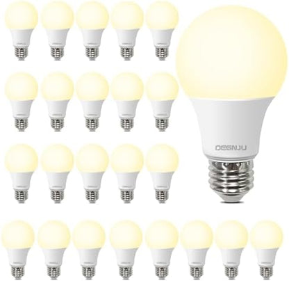 DEGNJU 24 Pack LED Light Bulbs Soft White 2700K, 60 Watt Equivalent LED Bulbs, A19 Standard Bulbs, 800 LM, 15000 Hours, E26 Base, Non-Dimmable, 8W White LED Bulbs for Bedroom Living Room
