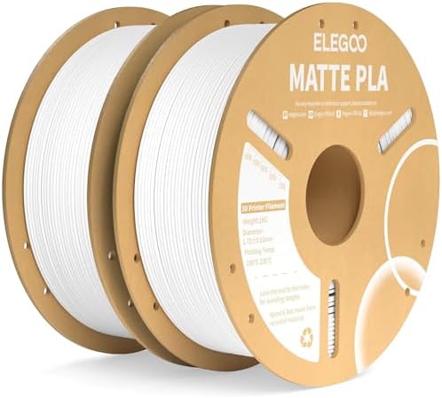 ELEGOO Matte PLA Filament Matte White 2KG, 1.75mm 3D Printer Filament Dimensional Accuracy +/- 0.02mm, 2pcs 1kg Carboard Spool (2.2lbs) for Most FDM 3D Printers