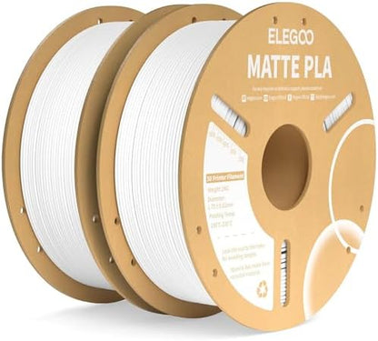 ELEGOO Matte PLA Filament Matte White 2KG, 1.75mm 3D Printer Filament Dimensional Accuracy +/- 0.02mm, 2pcs 1kg Carboard Spool (2.2lbs) for Most FDM 3D Printers