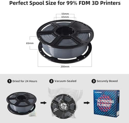 FLASHFORGE PLA Filament 1.75mm, 3D Printer Filament 1kg (2.2lbs) Spool, Dimensional Accuracy +/- 0.02mm, 3D Printing Filament Easy to Use and Fits for Most FDM 3D Printers (Grey)