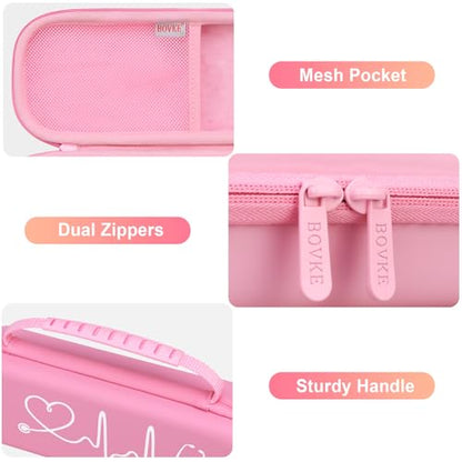BOVKE Travel Stethoscope Case for 3M Littmann Classic III, Lightweight II S.E, MDF Acoustica Lightweight Stethoscopes, Mesh Pocket for Pen Lights, Medical Scissors and Nurse Accessories, Pink