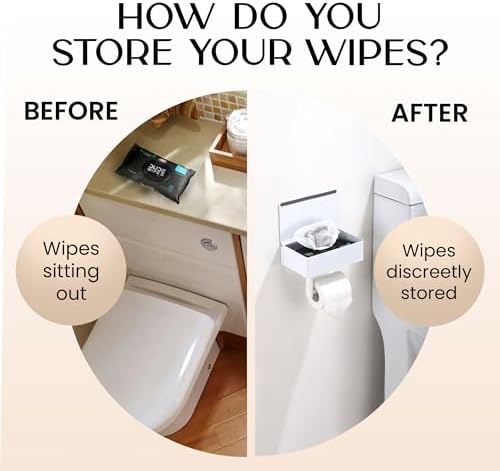 Day Moon™ White Toilet Paper Holder with Shelf - Wipe Holder for Bathroom, Flushable Wipes Dispenser, Toilet Paper and Wipes Holder