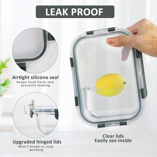 M MCIRCO 10-Pack,22 Oz Glass Meal Prep Containers,Glass Food Storage Containers with lids,Glass Lunch Containers,Microwave, Oven, Freezer and Dishwasher (Gray)