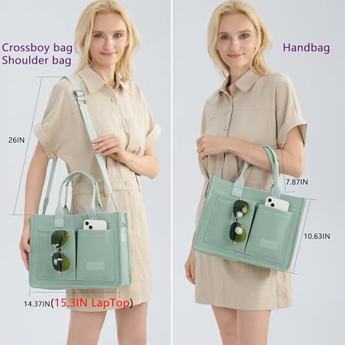Tote Bag for Women With Compartments,Large Canvas Tote Women's Purse Crossbody Bags Work Laptop Book Bag Satchels Handbags