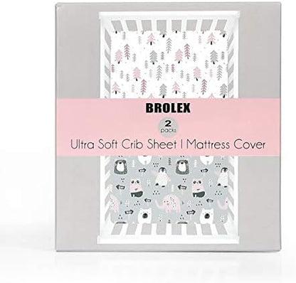 BROLEX Baby Fitted Crib Sheets: Kid Crib Sheets - Set of 2 for Toddler Standard Size Crib Mattress for Boys and Girls - Jersey Knit Crib Bed Sheets Jungle Animals
