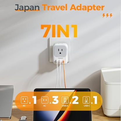 TESSAN 2 Prong to 3 Prong Adapter, Multi Plug Outlet Extender with 4 Outlets 3 USB Ports(1 USB C), Type A Travel for US to Japan, Philippines, Canada, Mexico, China, Thailand, Anguilla