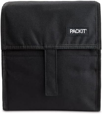 PackIt Freezable Lunch Bag, Black, Built with EcoFreeze Technology, Foldable, Reusable, Zip and Fold Closure with Buckle Handle, Perfect for School and Office Lunches