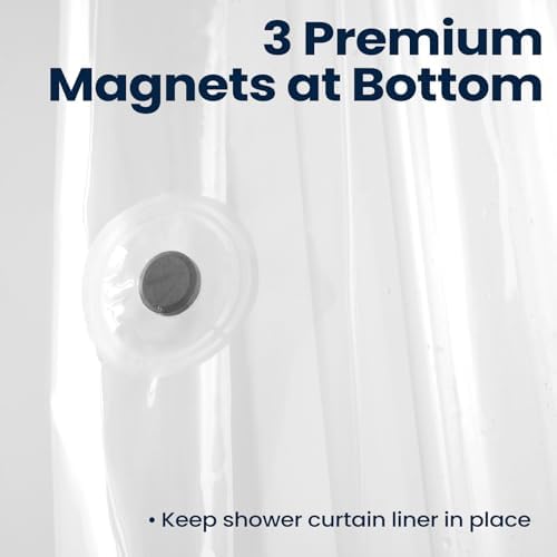 downluxe Set of 3 Waterproof Clear Shower Curtain Liner - PEVA Lightweight Plastic Shower Liner with 3 Magnets, Shower Curtains for Bathroom, 72" x 72", Clear