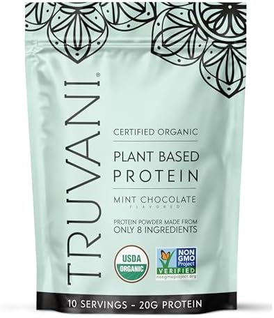 Truvani Vegan Pea Protein Powder | Mint Chocolate | 20g Organic Plant Based Protein Per Serving | 10 Servings | Keto | Gluten & Dairy Free | Low Carb | No Added Sugar