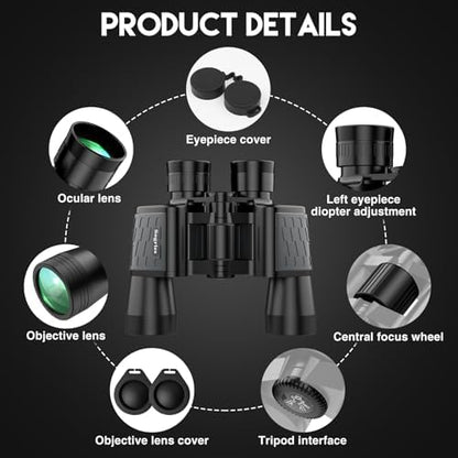 10x50 HD Binoculars for Adults High Powered, Waterproof & Compact Binoculars for Bird Watching, Hunting, Travel–Low Light Vision, Non-Slip Grip, Durable Optics