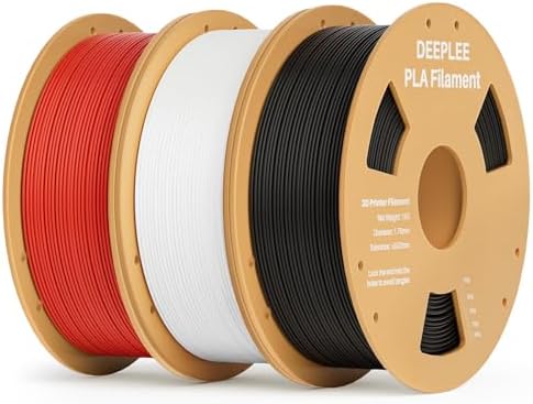 DEEPLEE PLA 1.75mm 3D Printer Filament, Dimensional Accuracy +/- 0.02mm, Neatly Wound, No Clogging, Vacuum Package, Fits for Most FDM 3D Printers, 3 Pack 1kg Black & White & Red