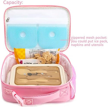 FlowFly Kids Lunch box Insulated Soft Bag Mini Cooler Back to School Thermal Meal Tote Kit for Girls, Boys, Glitter-RainBow