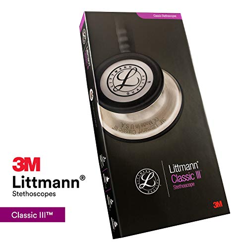 3M Littmann Classic III Monitoring Stethoscope, 5870, More Than 2X as Loud, Weighs Less, Stainless Steel Rainbow-Finish Chestpiece, 27" Black Tube, Stem and Headset